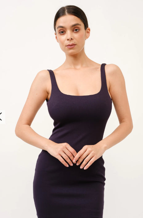 BLACK STRETCH MIDI DRESS